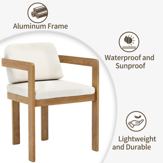 Assembly Free Dining Chair, Wood-Grain Aluminum Dining Chair, Weather-Resistant, Waterproof, UV-Resistant Ideal for Gardens, Patios, and Kitchen (Set of 2)