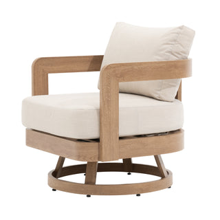 Quick Assembly Swivel Chair, Wood Look Finish: 0% Deforestation, 100% Wood Soul, Outdoor Aluminum Chair, Wood Grain Veneer Chairs for Patio
