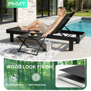 Quick-Assembly Outdoor Aluminum Chaise Lounge , Wood-Grain Veneer Chaise Lounge for Patio, Triangular Aluminum Tube Chaise Lounge