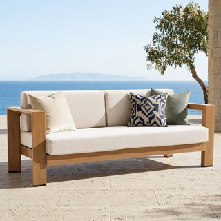 Quick-Assembly Outdoor Aluminum Sofa , 3 Person Outdoor Seating Sofa , Wood-Grain Veneer Sofa for Patio, Wide Armrest Triangular Aluminum Tube Sofa