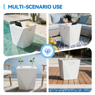 Assemble-Free Outdoor Side Table, Waterproof Plastic Pool End Table with 2 Cup Holders and 1 Tablet Holder for Patio