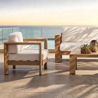Quick-Assembly Outdoor Aluminum Chair ,Wood-Grain Veneer chair for Patio, Wide Armrest Triangular Aluminum Tube Chair