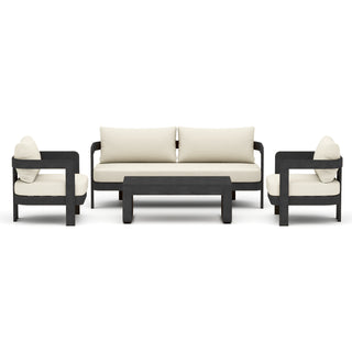 Assembly Free Sofa, Quick Assembly Coffee Table,Outdoor Aluminum Sofa Set, 5 Person Outdoor Seating Sofa, Wood Grain Veneer Sofa Set for Patio