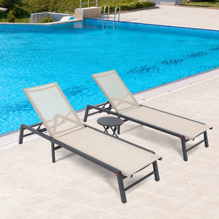 Outdoor Chaise Lounge Set, Aluminum Free-Assemble Outside Anti-Rust Pool Lounge Chairs, Lay Flat Sun Loungers for Tanning Poolside Yard Patio Deck Lounge Chairs, Table Included