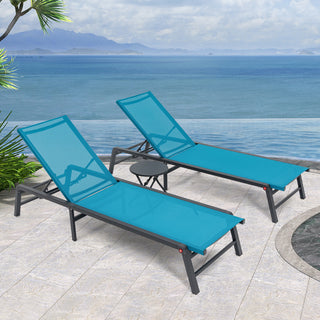 Outdoor Chaise Lounge Set, Aluminum Free-Assemble Outside Anti-Rust Pool Lounge Chairs, Lay Flat Sun Loungers for Tanning Poolside Yard Patio Deck Lounge Chairs, Table Included