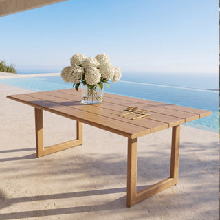 Outdoor Patio Powder-Coated Aluminum Dining Table,Wood Look Finish: 0% Deforestation, 100% Wood Soul