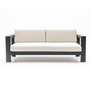 Quick-Assembly Outdoor Aluminum Sofa Set; 5 Person Outdoor Seating Sofa Set; Wood-Grain Veneer Sofa Set for Patio; Wide Armrest Triangular Aluminum Tube Sofa Set