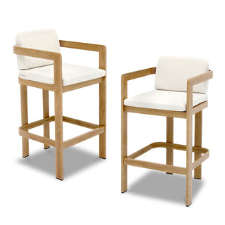 Quick-Assembly Bar Stool ,Wood-Grain Finish Aluminum Bar Stool, Weather-Resistant and Rustproof Ideal for Gardens and Patio (Set of 2)