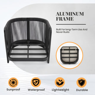 Modern Rope Woven Patio Sofa Set of 4 with Aluminum Frame and Wood Grain; Weather-Resistant Outdoor Conversation Set for Pool and Garden By FHVIT