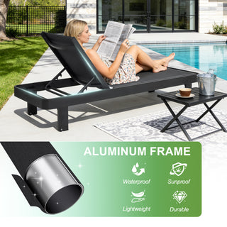 Quick-Assembly Outdoor Aluminum Chaise Lounge , Wood-Grain Veneer Chaise Lounge for Patio, Triangular Aluminum Tube Chaise Lounge