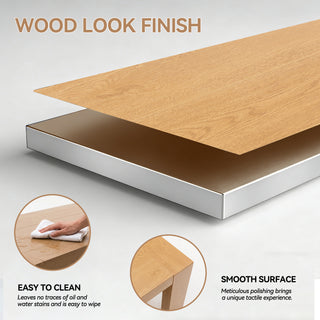 Quick-Assembly Outdoor Aluminum Coffee Table , Wood-Grain Veneer Coffee Table for Patio, Wide Armrest Triangular Aluminum Tube Coffee Table