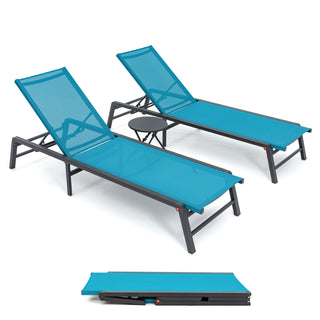 Assemble-Free Chaise Lounge Outdoor, Aluminum Outdoor Chaise Lounge , Patio Lounger Poolside Lay Flat Sunbathing Adjustable Backrest Pool Lounge Chair
