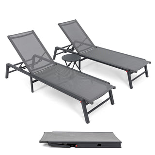 Assemble-Free Chaise Lounge Outdoor, Aluminum Outdoor Chaise Lounge , Patio Lounger Poolside Lay Flat Sunbathing Adjustable Backrest Pool Lounge Chair