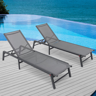 Outdoor Loungers Set of 2, Free-Assemble Poolside Chairs