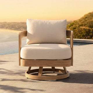 Quick Assembly Swivel Chair, Wood Look Finish: 0% Deforestation, 100% Wood Soul, Outdoor Aluminum Chair, Wood Grain Veneer Chairs for Patio