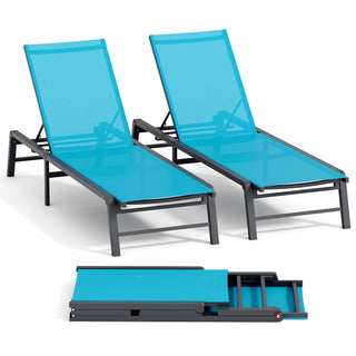 Assemble-Free Chaise Lounge Outdoor, Aluminum Outdoor Chaise Lounge , Patio Lounger Poolside Lay Flat Sunbathing Adjustable Backrest Pool Lounge Chair