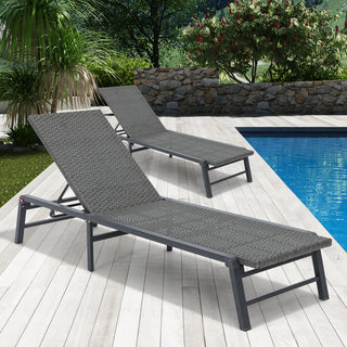 FHVIT Outdoor Chaise Lounge Set of 2, Assemble-Free Aluminum Lounge Chairs