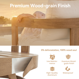 Quick Assembly Swivel Chair, Wood Look Finish: 0% Deforestation, 100% Wood Soul, Outdoor Aluminum Chair, Wood Grain Veneer Chairs for Patio