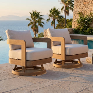 Quick Assembly Swivel Chair, Wood Look Finish: 0% Deforestation, 100% Wood Soul, Outdoor Aluminum Chair, Wood Grain Veneer Chairs for Patio