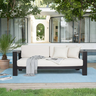 Quick-Assembly Outdoor Aluminum Sofa Set; 5 Person Outdoor Seating Sofa Set; Wood-Grain Veneer Sofa Set for Patio; Wide Armrest Triangular Aluminum Tube Sofa Set