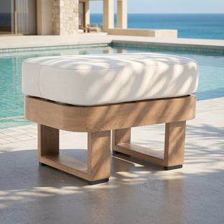 Assembly Free Ottoman, Wood Look Finish: 0% Deforestation, 100% Wood Soul, Outdoor Aluminum Ottoman, Wood Grain Veneer Ottoman for Patio
