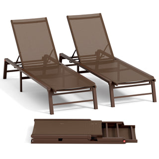 Assemble-Free Chaise Lounge Outdoor, Aluminum Outdoor Chaise Lounge , Patio Lounger Poolside Lay Flat Sunbathing Adjustable Backrest Pool Lounge Chair