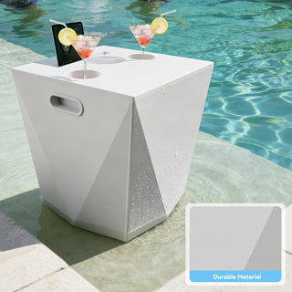 Assemble-Free Outdoor Side Table, Waterproof Plastic Pool End Table with 2 Cup Holders and 1 Tablet Holder for Patio