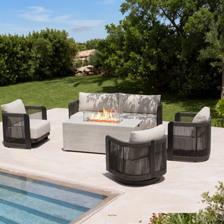 2-in-1 Outdoor Fire Pit Coffee Table, Aluminum Frame Wood Grain Surface, All-Weather Fire Table for Patio