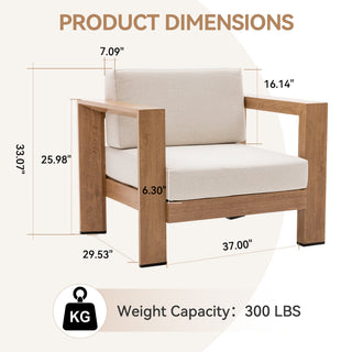 Quick-Assembly Outdoor Aluminum Chair ,Wood-Grain Veneer chair for Patio, Wide Armrest Triangular Aluminum Tube Chair