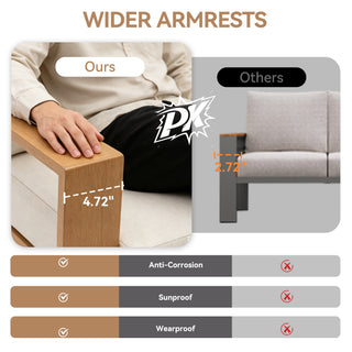 Quick-Assembly Outdoor Aluminum Chair ,Wood-Grain Veneer chair for Patio, Wide Armrest Triangular Aluminum Tube Chair