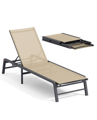 Assemble-Free Chaise Lounge Outdoor, Aluminum Outdoor Chaise Lounge , Patio Lounger Poolside Lay Flat Sunbathing Adjustable Backrest Pool Lounge Chair