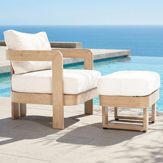 Assembly Free Ottoman, Wood Look Finish: 0% Deforestation, 100% Wood Soul, Outdoor Aluminum Ottoman, Wood Grain Veneer Ottoman for Patio
