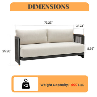 Modern Rope Woven Patio Sofa Set of 4 with Aluminum Frame and Wood Grain; Weather-Resistant Outdoor Conversation Set for Pool and Garden By FHVIT