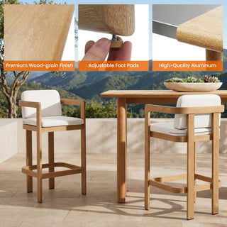 Outdoor Patio Powder-Coated Aluminum Bar Table,Wood Look Finish: 0% Deforestation, 100% Wood Soul