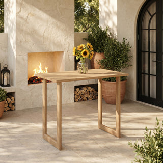 Outdoor Patio Powder-Coated Aluminum Bar Table,Wood Look Finish: 0% Deforestation, 100% Wood Soul