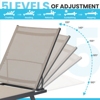 Assembly Free Outdoor Lounge Chair Set of 2, Aluminum Reversible Folding Lounge Chair, Lounge Chair with 5 Adjustable Positions, Indoor & Outdoor Lounge Chair (Set of 2)