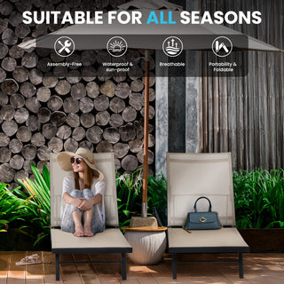 Assembly Free Outdoor Lounge Chair Set of 2, Aluminum Reversible Folding Lounge Chair, Lounge Chair with 5 Adjustable Positions, Indoor & Outdoor Lounge Chair (Set of 2)
