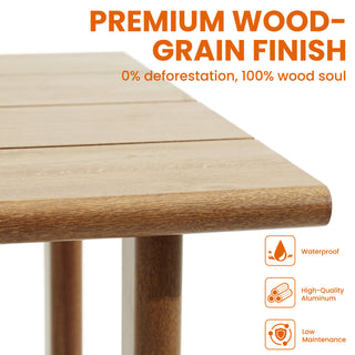 Outdoor Patio Powder-Coated Aluminum Bar Table,Wood Look Finish: 0% Deforestation, 100% Wood Soul