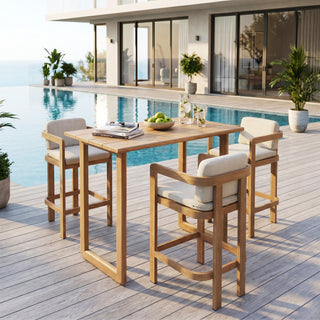 Outdoor Patio Powder-Coated Aluminum Bar Table,Wood Look Finish: 0% Deforestation, 100% Wood Soul