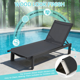 Quick-Assembly Outdoor Aluminum Chaise Lounge , Wood-Grain Veneer Chaise Lounge for Patio, Triangular Aluminum Tube Chaise Lounge