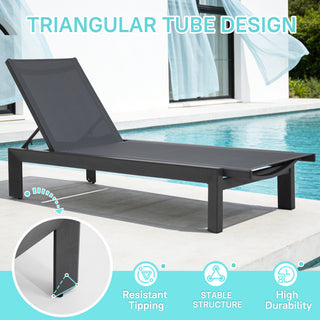 Quick-Assembly Outdoor Aluminum Chaise Lounge , Wood-Grain Veneer Chaise Lounge for Patio, Triangular Aluminum Tube Chaise Lounge