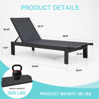 Quick-Assembly Outdoor Aluminum Chaise Lounge , Wood-Grain Veneer Chaise Lounge for Patio, Triangular Aluminum Tube Chaise Lounge