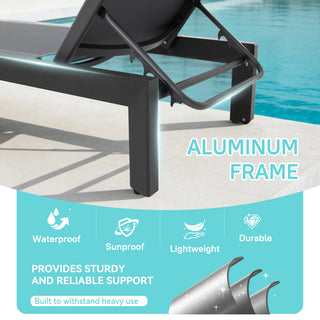 Quick-Assembly Outdoor Aluminum Chaise Lounge , Wood-Grain Veneer Chaise Lounge for Patio, Triangular Aluminum Tube Chaise Lounge