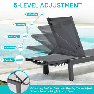 Quick-Assembly Outdoor Aluminum Chaise Lounge , Wood-Grain Veneer Chaise Lounge for Patio, Triangular Aluminum Tube Chaise Lounge