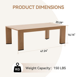 Quick-Assembly Outdoor Aluminum Coffee Table , Wood-Grain Veneer Coffee Table for Patio, Wide Armrest Triangular Aluminum Tube Coffee Table