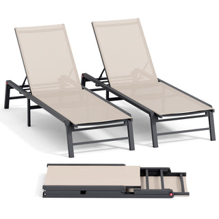Assemble-Free Chaise Lounge Outdoor, Aluminum Outdoor Chaise Lounge , Patio Lounger Poolside Lay Flat Sunbathing Adjustable Backrest Pool Lounge Chair