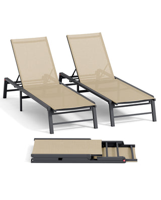 Assemble-Free Chaise Lounge Outdoor, Aluminum Outdoor Chaise Lounge , Patio Lounger Poolside Lay Flat Sunbathing Adjustable Backrest Pool Lounge Chair