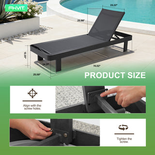 Quick-Assembly Outdoor Aluminum Chaise Lounge , Wood-Grain Veneer Chaise Lounge for Patio, Triangular Aluminum Tube Chaise Lounge