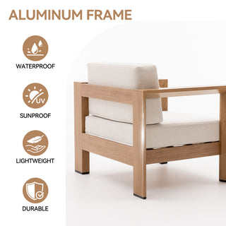 Quick-Assembly Outdoor Aluminum Chair ,Wood-Grain Veneer chair for Patio, Wide Armrest Triangular Aluminum Tube Chair