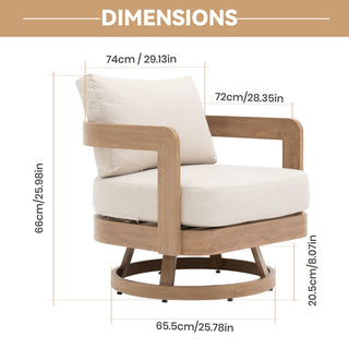 Quick Assembly Swivel Chair, Wood Look Finish: 0% Deforestation, 100% Wood Soul, Outdoor Aluminum Chair, Wood Grain Veneer Chairs for Patio